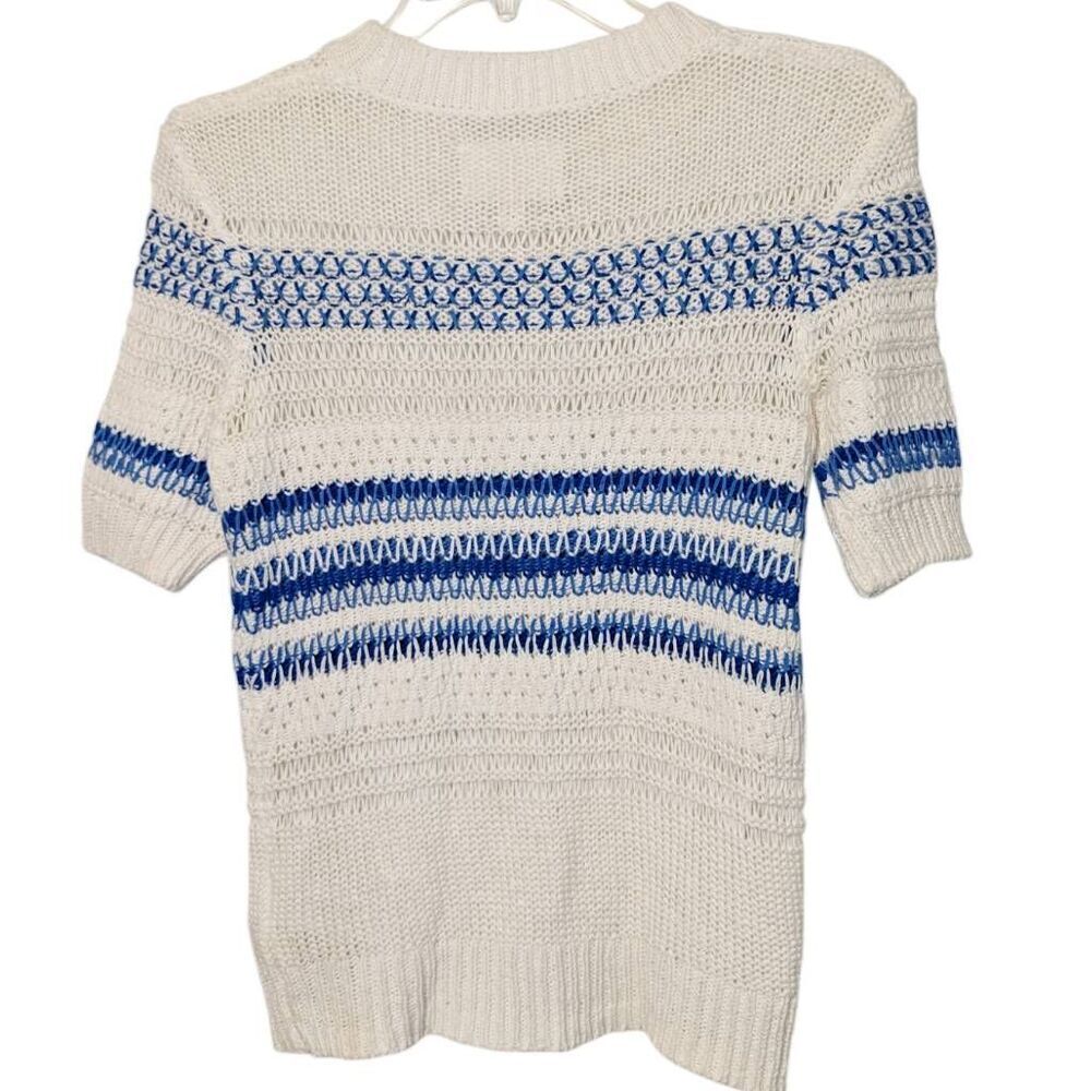 Current‎ Elliott The Mixed Stitch Stripe Half-Sleeve Sweater Blue Horizon Size 0 - Picture 3 of 16